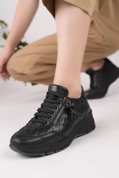 Mammamia D25Ka 3605 Black Genuine Leather Padding Women's Shoes