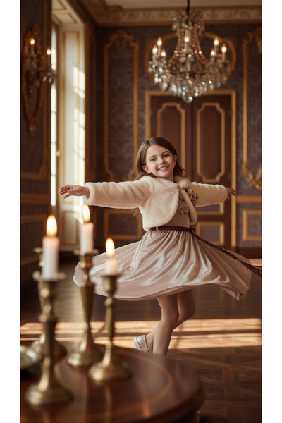 DKBAB KALIN BOLEROLU KADİFE KIZ ÇOCUK ELBİSESİ