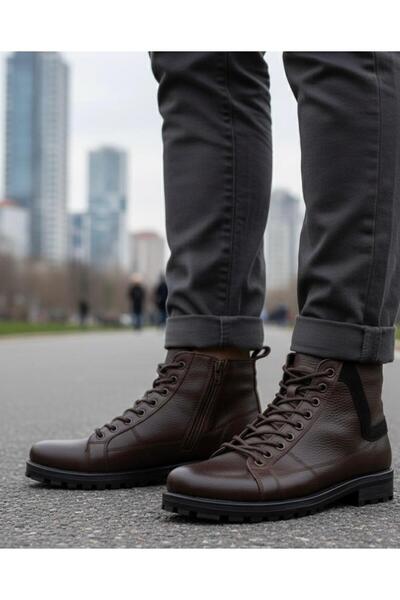 Slope Ανδρικές μπότες από γνήσιο δέρμα καφέ 615