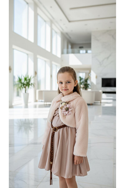 DKBAB KALIN BOLEROLU KADİFE KIZ ÇOCUK ELBİSESİ