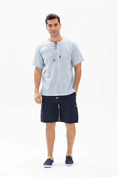 Eliş Şile Bezi Ανδρικό κοντομάνικο μπλουζάκι Sile υφασμάτινο καρφιτσωμένο, μπλε 3027