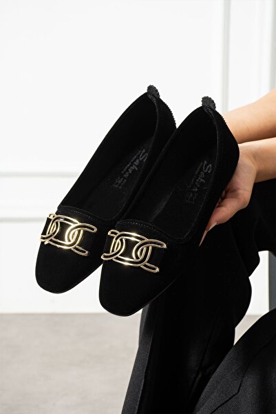 FUGA MODA Καμρίν Μαύρο Χρυσό Ολυμπιακή Αγκράφα Εμπλουτισμένα Παπούτσια Σπιτιού