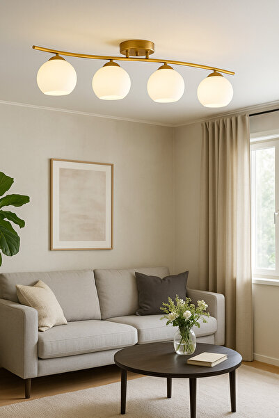 Modavize Maça Modern Tasarım - Salon Yatak Odası Mutfak Yemek Masası Eskitme Renk Beyaz Camlı 4 lü Avize