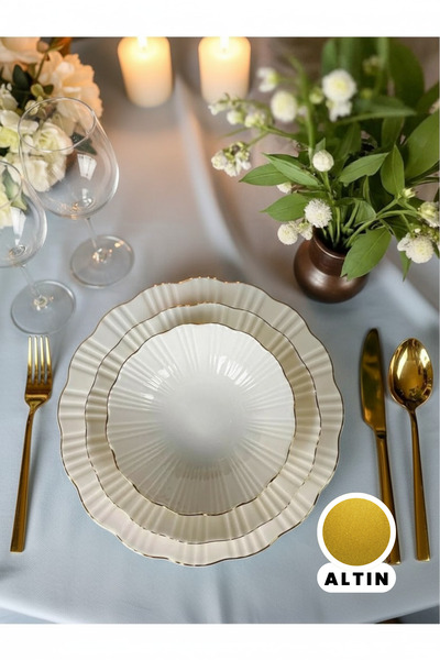 qtahya homes queen of kütahya Timeless Elegance Yemek Takımı 24 Parça Gerçek Altın Lüks Modern