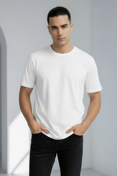 Mood Lab Tricou de bază alb, unisex, 100% bumbac, cu decolteu