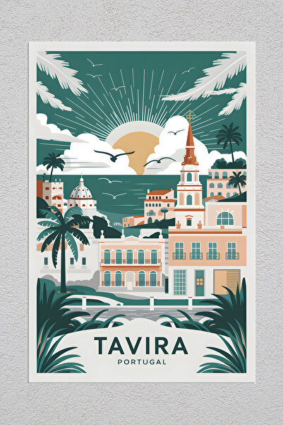 Lucena Pictură decorativă de perete vintage Tavira Portugalia imprimată pe metal