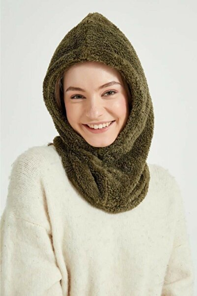 MARBERRY Unisex KHaki Fur Neck Collar Snow Hat