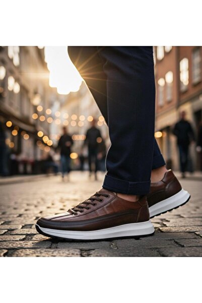 Dropland Brown Genuine Leather Men's Sneaker Shoes 9141