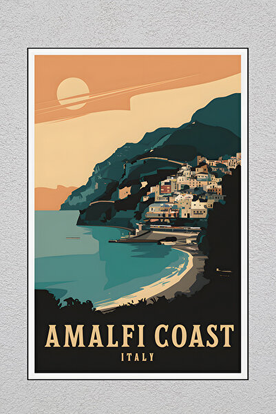 Lucena Metal Baskılı Amalfi Coast İtalya Vintage Dekoratif Duvar Tablo