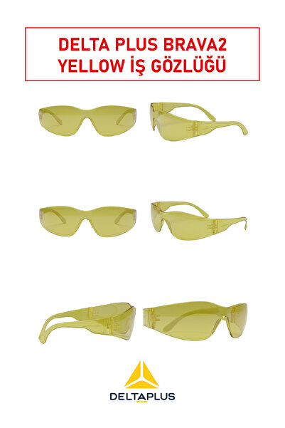 Delta Plus Brava2 Yellow Work Safety Glasses | Polycarbonate Single Lens, Uv Protection, Impact Resistant