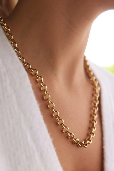 Leo'Stone Exclusive Seri Rose Renk Oval Halka Zincir Model Kadın Çelik Kolye