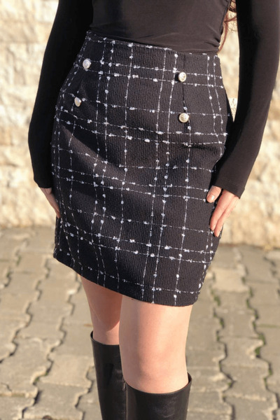 SEVENLINE Fusta de damă din tweed cu nasturi aurii