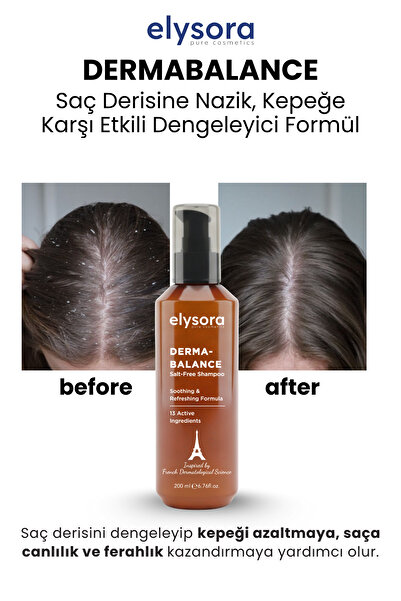 Elysora Dermabalance, 13 Aktif İçerikli, Kepeğe Karşı Etkili, Tuzsuz, Dengeleyici Şampuan 200 ml