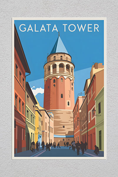 Lucena Pictură decorativă de perete vintage cu turnul Galata din Istanbul imprimat pe metal