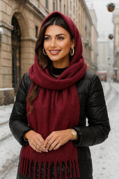 MARBERRY Şal de damă cu ciucuri uni bordeaux