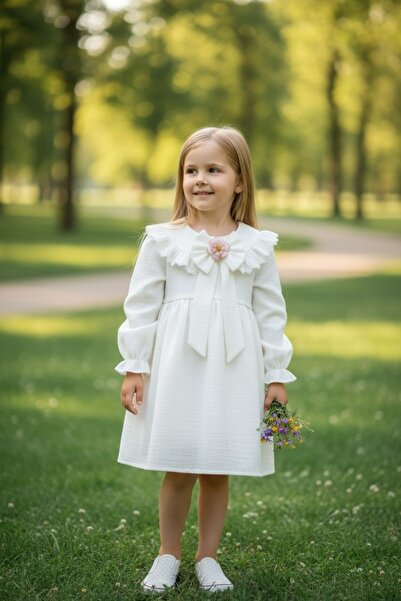 MAİSON RY 9/24 Ay Kız Bebek Elbise Muslin Dantelli Fiyonklu