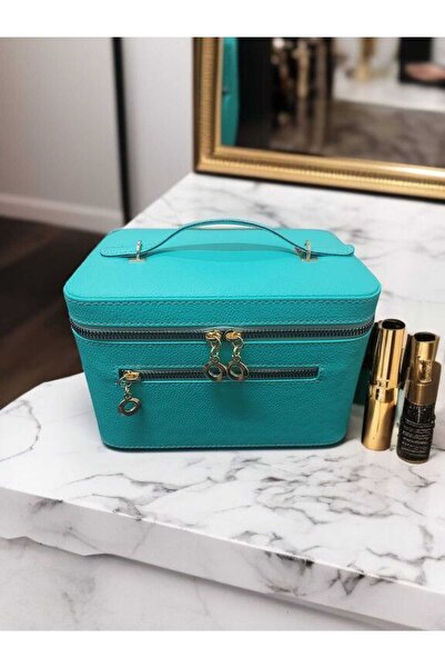 Gold Box حقيبة مكياج لمستحضرات التجميل مع مرآة للسفر ومنظم ملحقات المكياج باللون الأخضر المائي