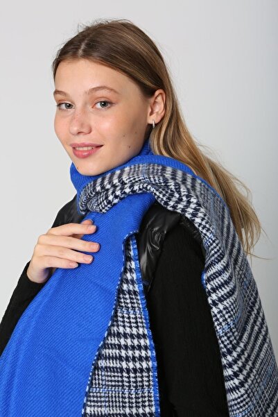 MARBERRY Double Sided Saks Blue Houndstooth Women's Shawl