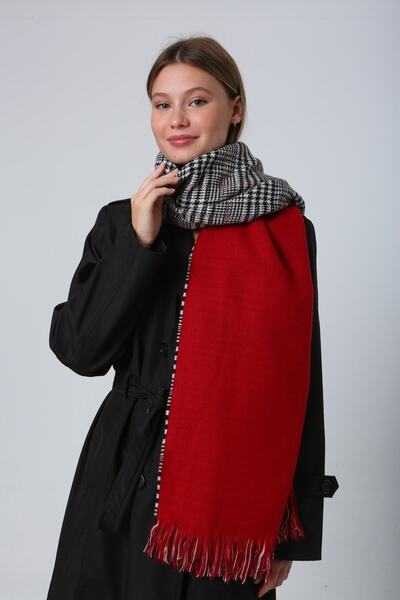 MARBERRY Double Sided Red Houndstooth Women's Shawl