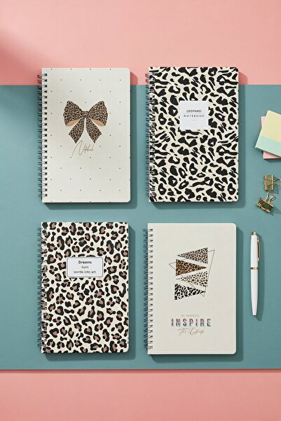 Notisyon دفتر مدرسي حلزوني مقاس A5، 120 ورقة، مجموعة من 4، 2 دفتر مسطر - 2 دفتر مربعات، دفتر ملاحظات، مع جدول دروس