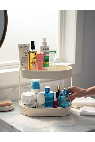 EVSTYLE Овальний 2-рівневий органайзер 24x19x32 см - кремовий