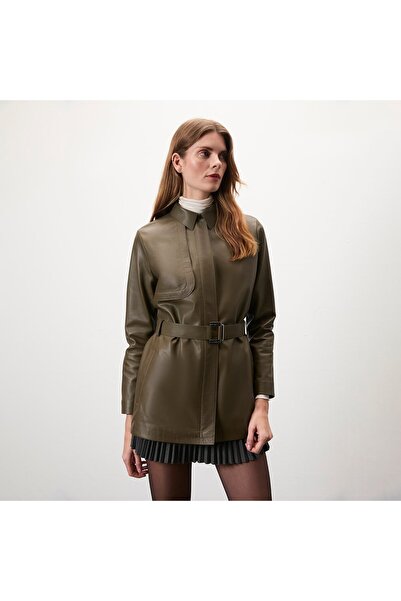 Desa Kelly Yeşil Kadın Deri Trençkot