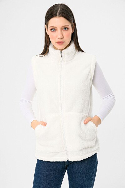 EtkiModa Жіночий бежевий жилет з високим коміром на блискавці
