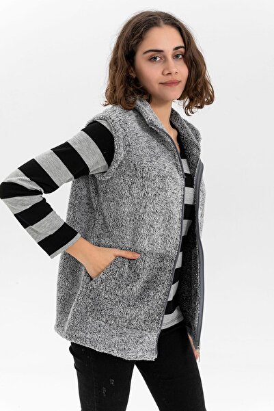 EtkiModa Жіночий сірий жилет з високим коміром на блискавці