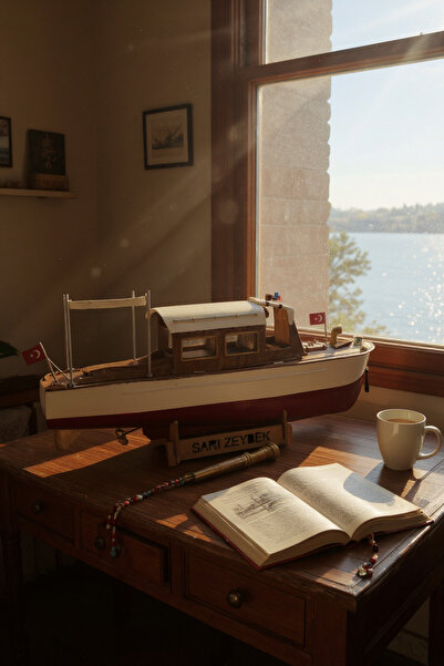 ESİ WOOD ART 55 CM - El Yapımı Sarı Zeybek Ahşap Tekne Maketi – Atatürk Temal...