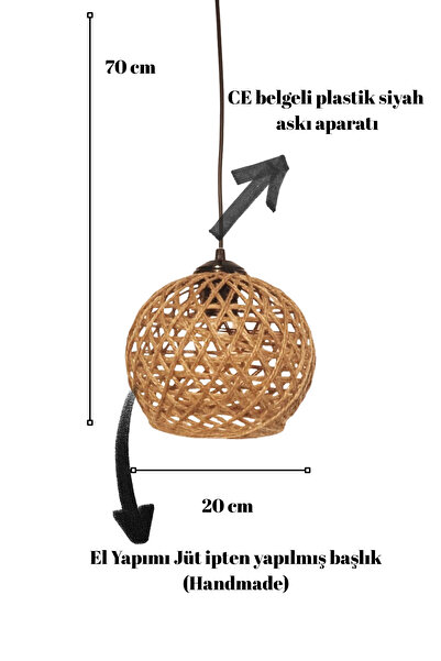 Art&Gift Ip Başlık Tekli Sarkıt Avize Jüt Kahve Başlık