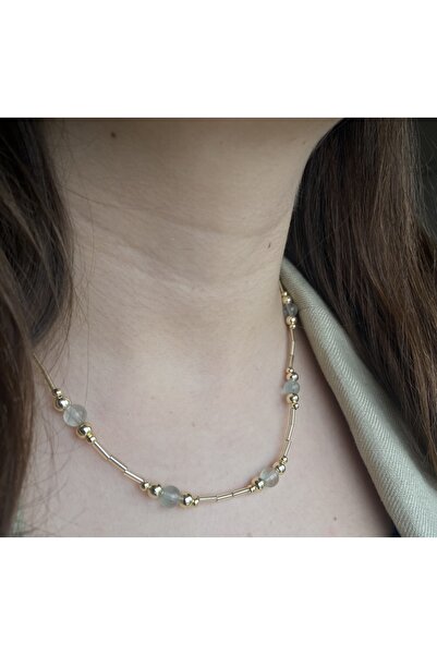 Anetta Jewelry Kadın tasarım florit doğal taşlı şık zarif Çelik kolye