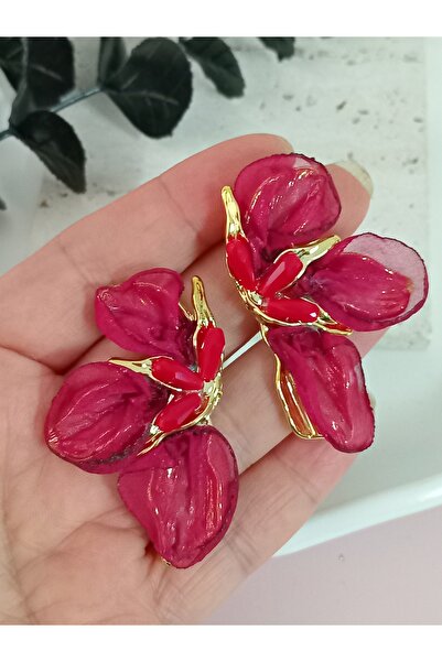 mos&more Marka Model, Kırmızı Tüllü Kadın Küpe