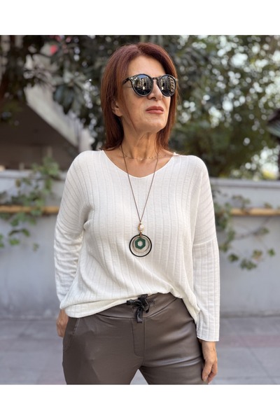 DenizEge Ιταλικό κολιέ με κορδόνια πλεκτό εκρού