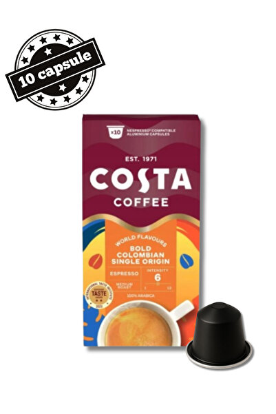 Costa 10 capsule de aluminiu cafea espresso Columbian Roast – Compatibile cu Nespresso