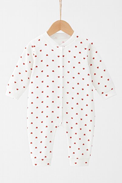 dinamik çocuk Small Heart Printed Stretchy Cotton Romper for Baby Girl - 1-3-6 Months