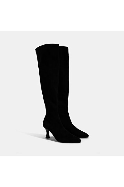 Desa Women's Black Thin Heeled Stretch Boots