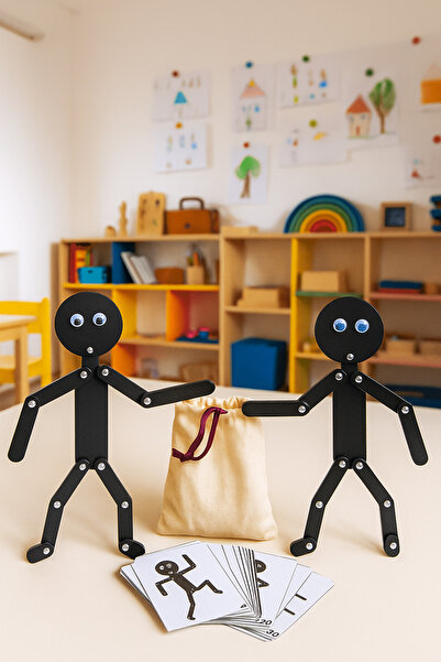 Edu&Hobby Montessori Çöp Adam Eğitici Oyuncak – 2 Adet Hareketli Figür + 27 G...