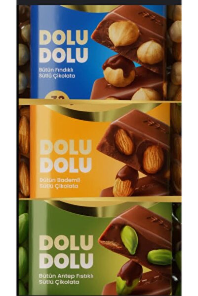 Ülker Dolu Dolu Bütün Antep Fıstıklı Bütün Bademli ve Bütün Fındıklı Çikolata Mix 9 Adet