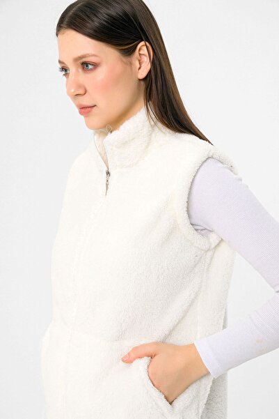 EtkiModa Жіночий бежевий жилет з високим коміром на блискавці