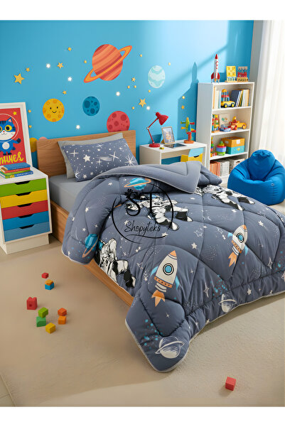 Shopyteks Tek Kişilik Astronot Desenli Çift Taraflı Wellsoft Uyku Seti