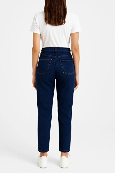 kotmodası Blugi Mom din țesătură denim Lycra Snow Bleumarin