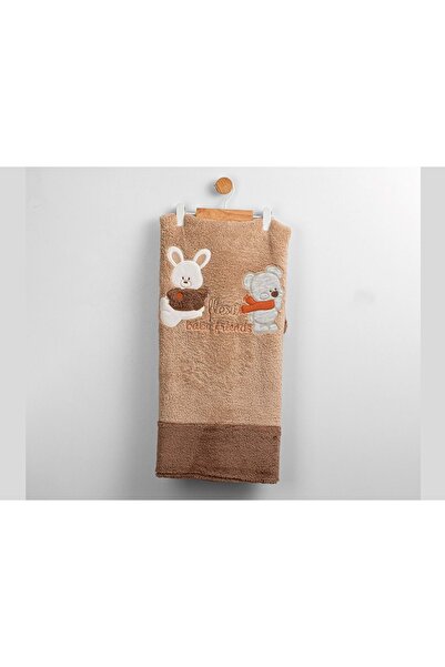 atabay بطانية قطيفة مطرزة من بيبي فريندز - 90×90 بني