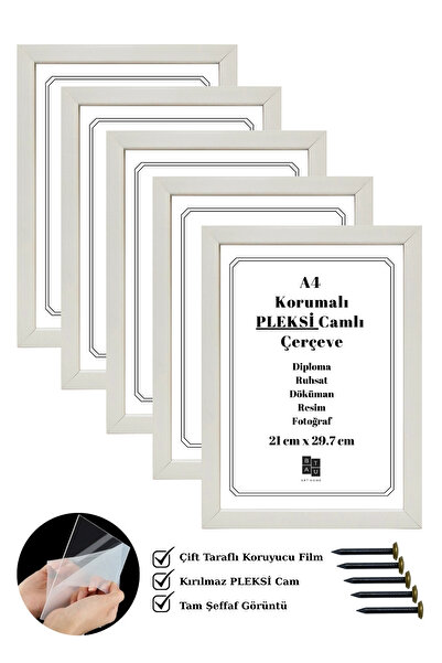 Batu Art Home 5 Adet A4 Çerçeve Korumalı Kırılmaz Pleksi Camlı Belge Diploma Resim Fotoğraf Asılabilir 21x29.7 Cm
