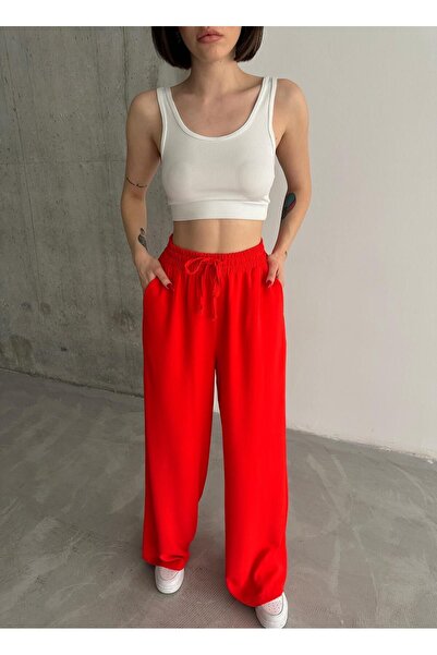 MADAME MELEK Linda Fabric Black Linen Blend Loose Cut Pants Elastic Waist Lace-Up