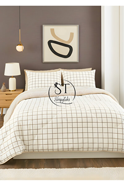 Shopyteks Double Cream Square Welsoft Sleeping Set Double Sided 195X215