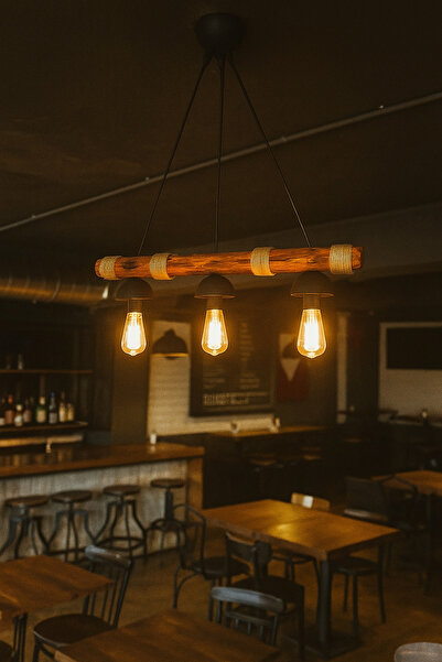 Eyzhen Dekoratif Ahşap Halatlı 3’lü Sarkıt Avize –Bohem Tarz Tavan Lambası Kafe Balkon Ev Aydınlatma.