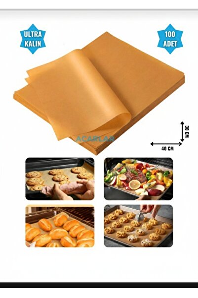 Acarlar Ticaret 100 Adet Fırınlanabilir Kendinden Yağlı Pişirme Kağıdı 30x40 Fırın Kağıdı Airfryer Kağıdı