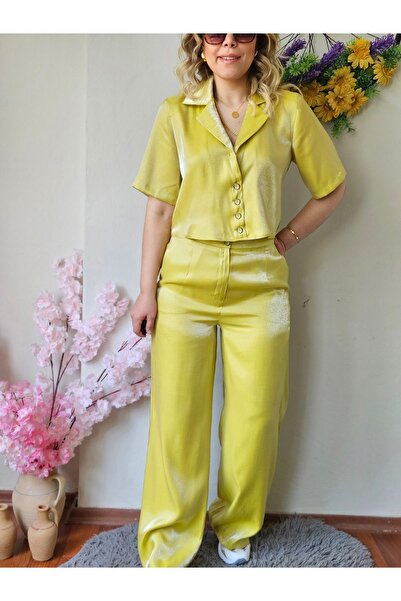 MADAME MELEK Set pantaloni vestă din satin strălucitor