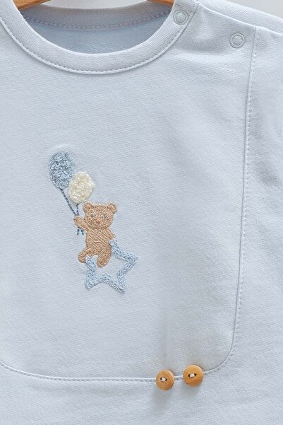 Caramell Cute Fly Button Detail Top and Bottom Set Blue