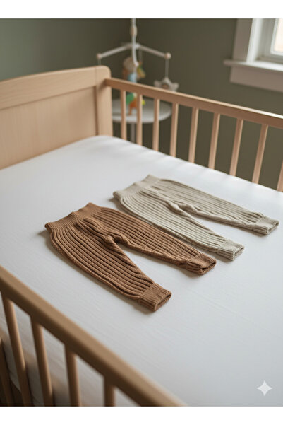 Nimini Kids Flexible, Soft, Elastic Waist, Leg Detail, Thick Knitwear Unisex Baby Kids Tights Set of 2 (0-3 Years)